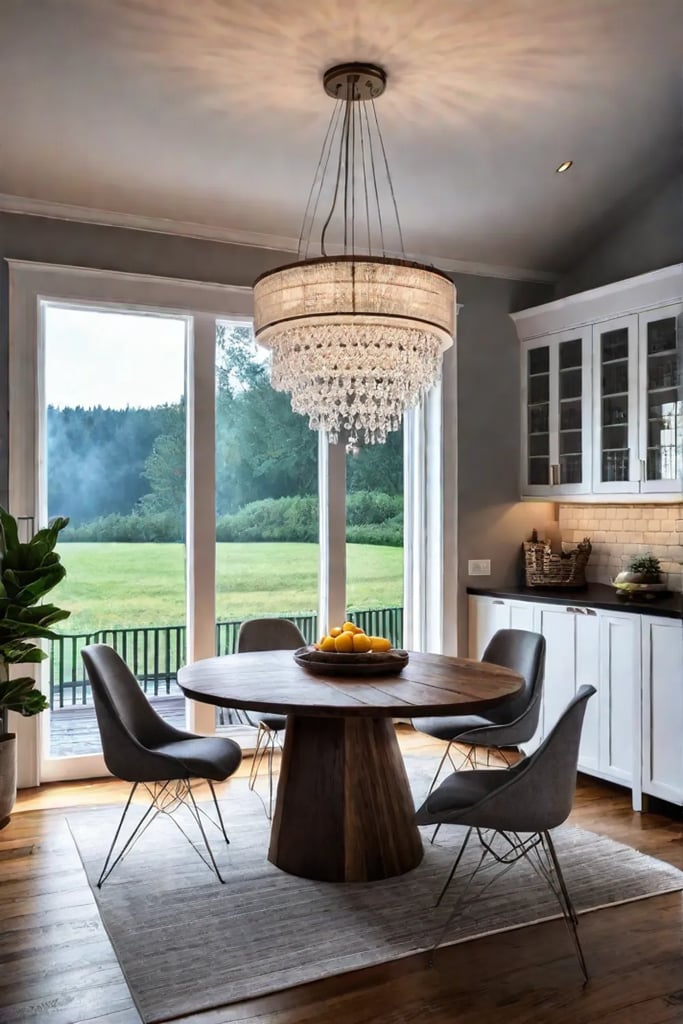 Breakfast nook with vintage table and modern chairs