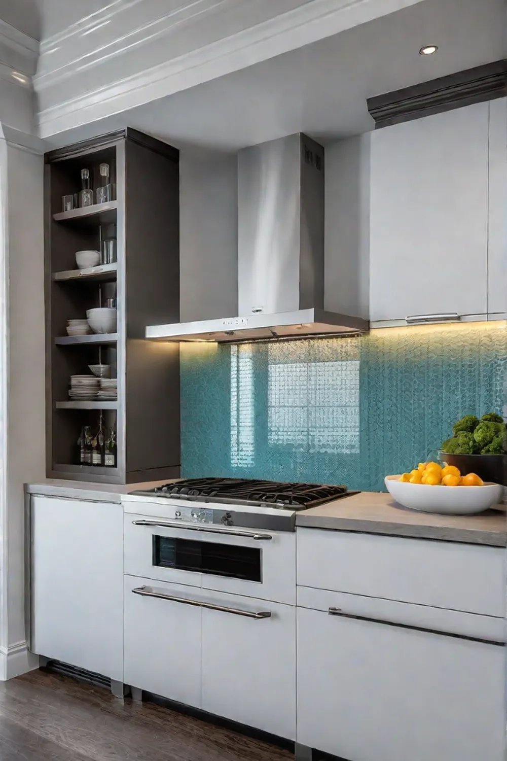 Brushed nickel hardware in a chefs kitchen