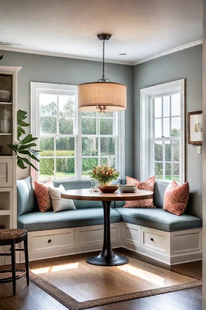 Builtin bench seating with storage in a traditional kitchen