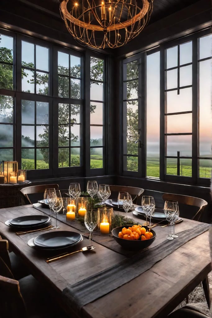 Candlelit farmhouse dining table set for a romantic dinner