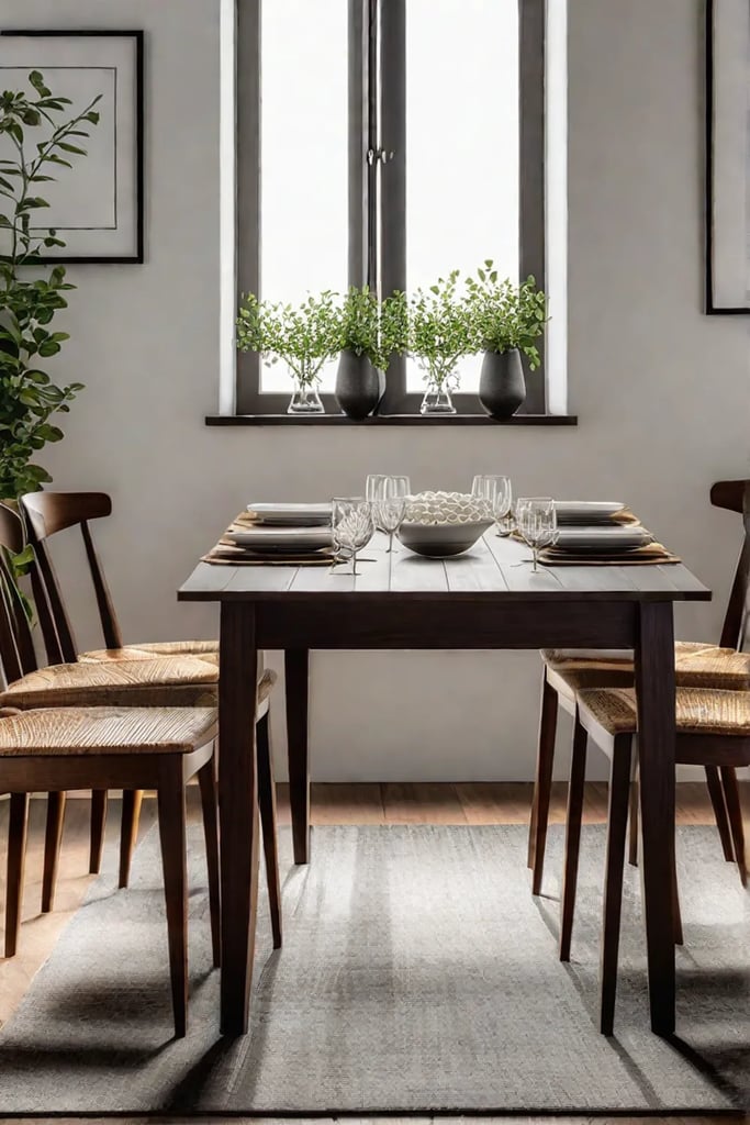 Cozy dining nook with a walnut farmhouse table