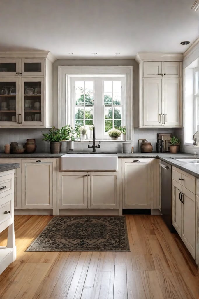 Creamy maple kitchen with farmhouse sink