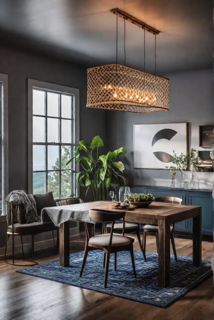 DIY farmhouse table from repurposed materials in open living space