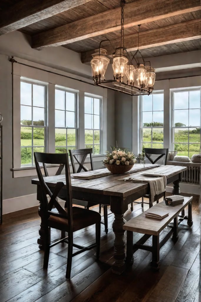 DIY farmhouse table with distressed wood and antique details