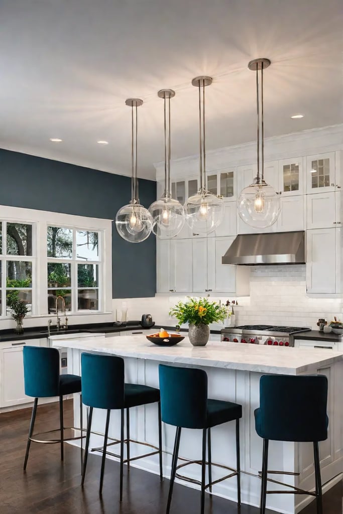 Dark wood countertops with modern bar stools 1