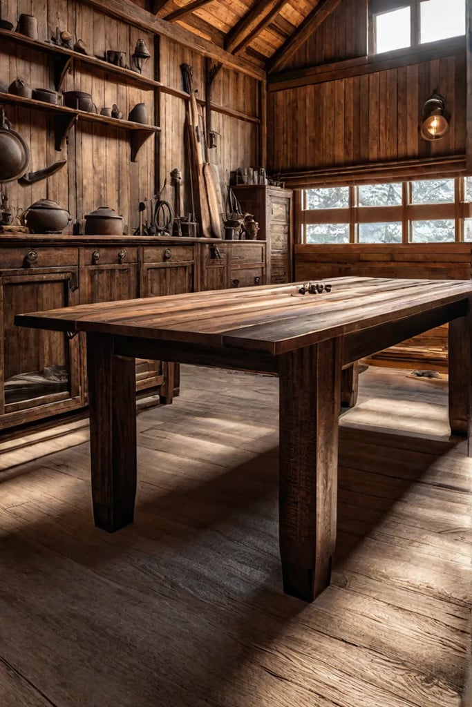 Detailed view of DIY farmhouse table with turned legs