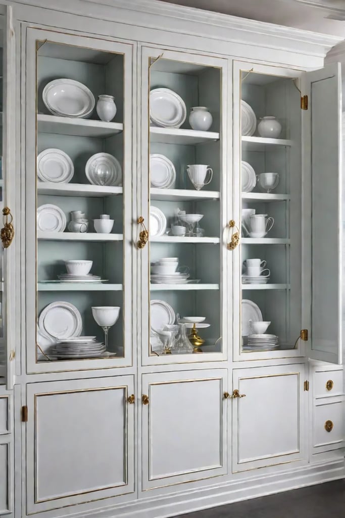 Glassfront cabinets with brass hardware