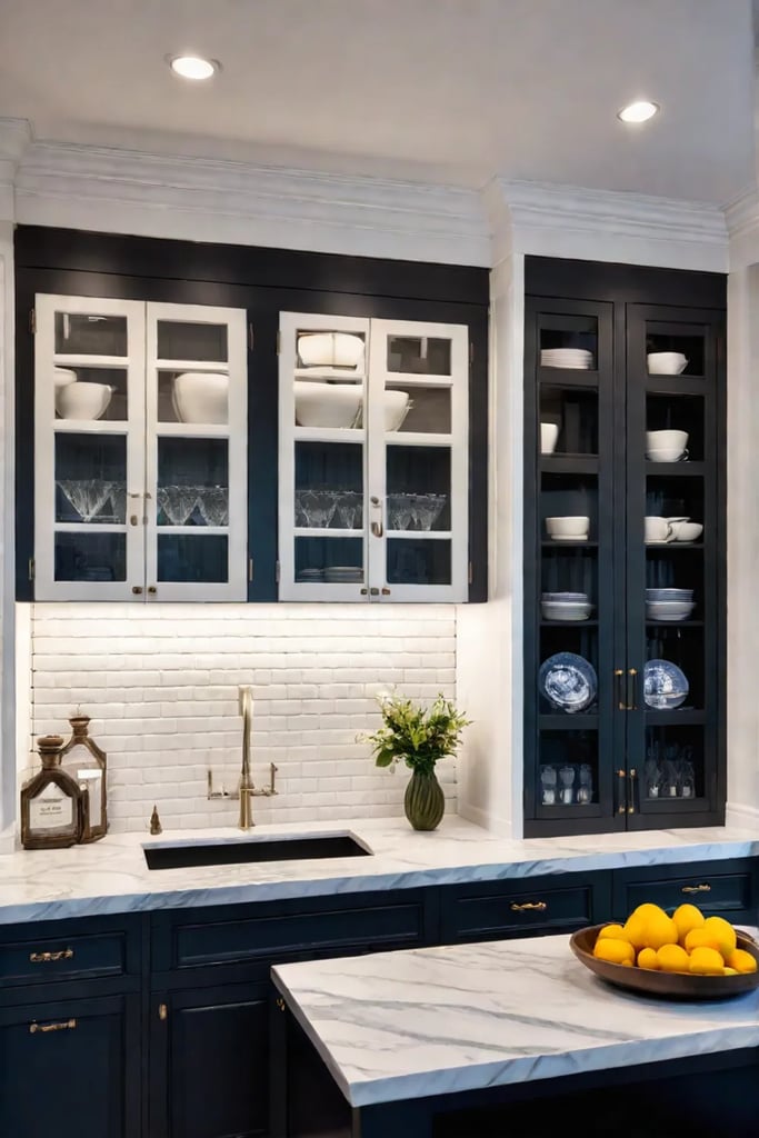 Glassfronted cabinets displaying vintage glassware