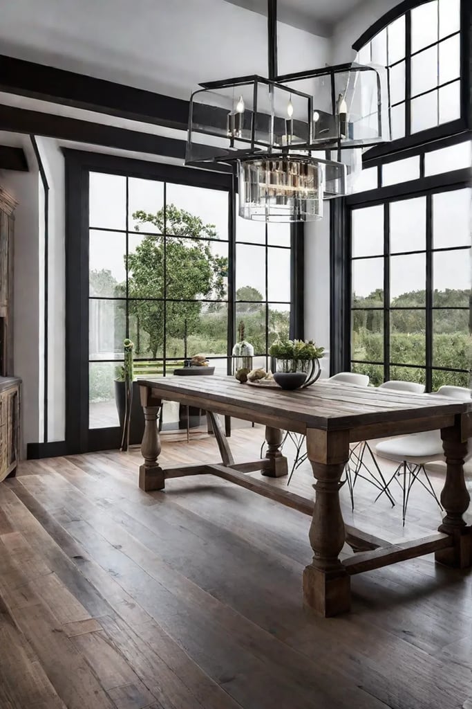 Glasstopped table with a reclaimed wood base