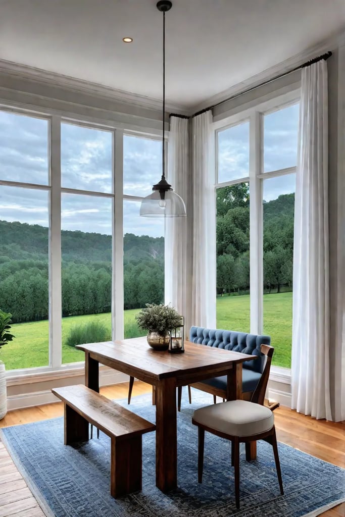 Inviting dining nook with DIY farmhouse table and bench seating