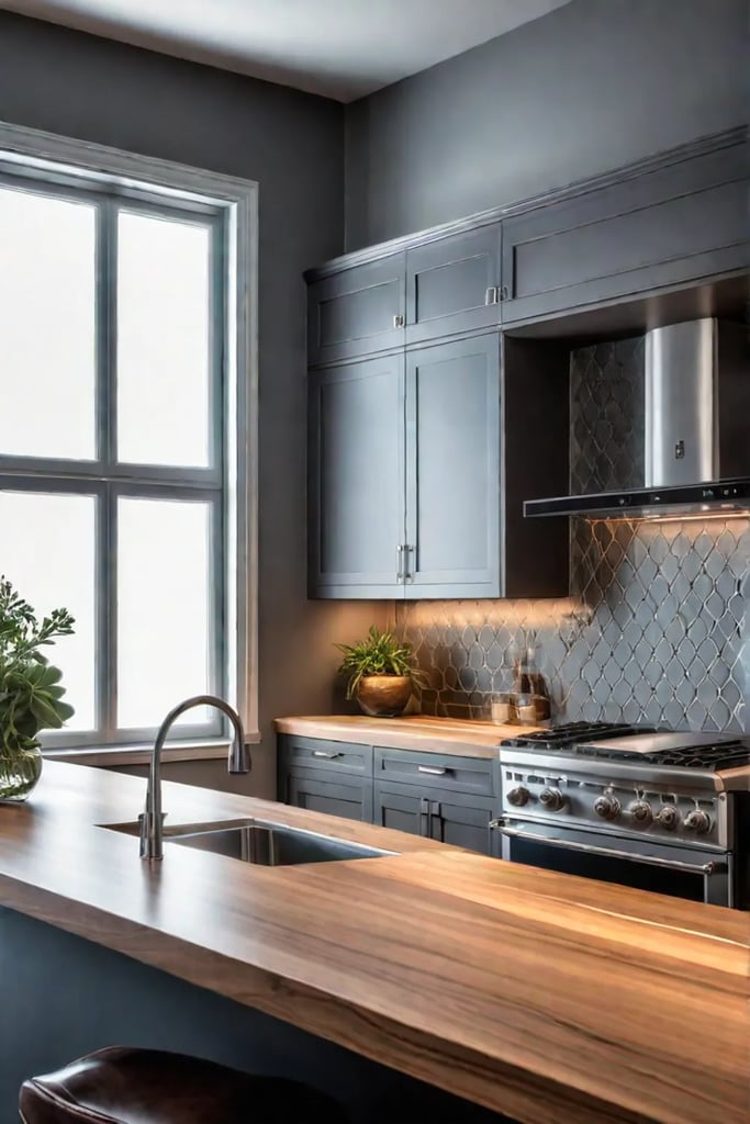 Modern backsplash in a traditional kitchen setting