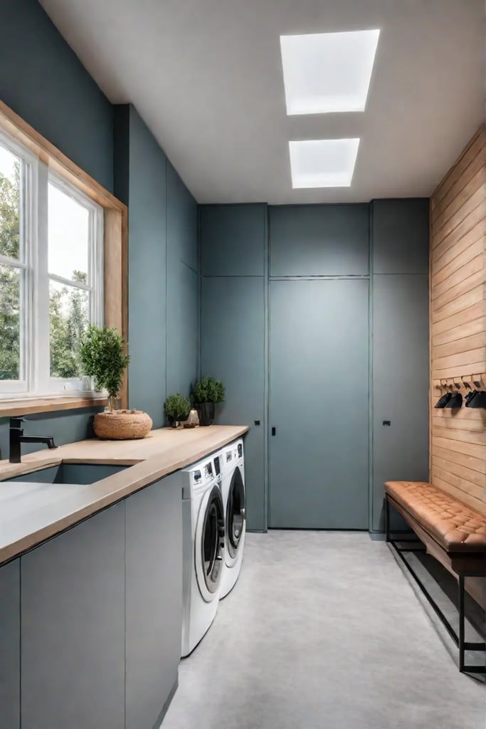Multifunctional laundry room with mudroom features