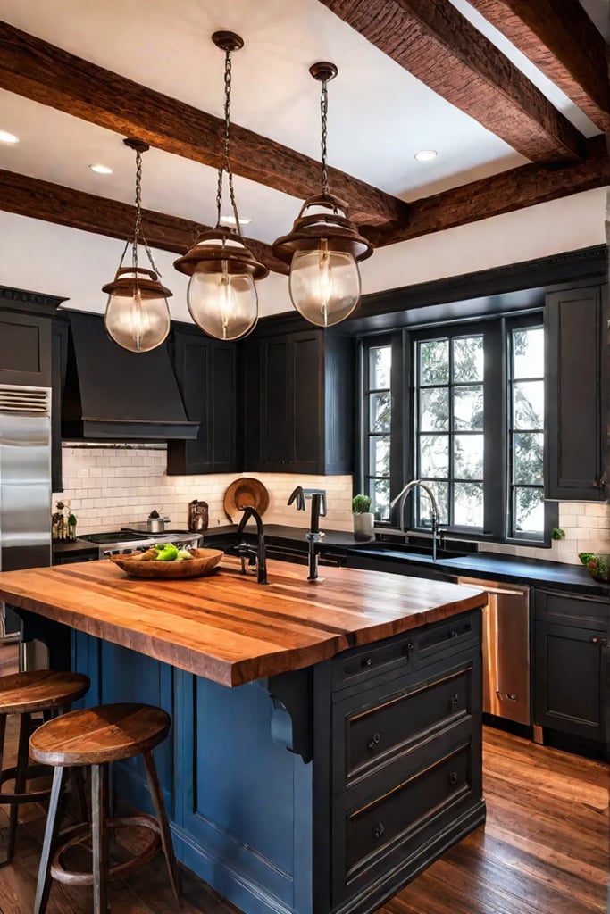 Natural wood cabinets in a rustic traditional kitchen