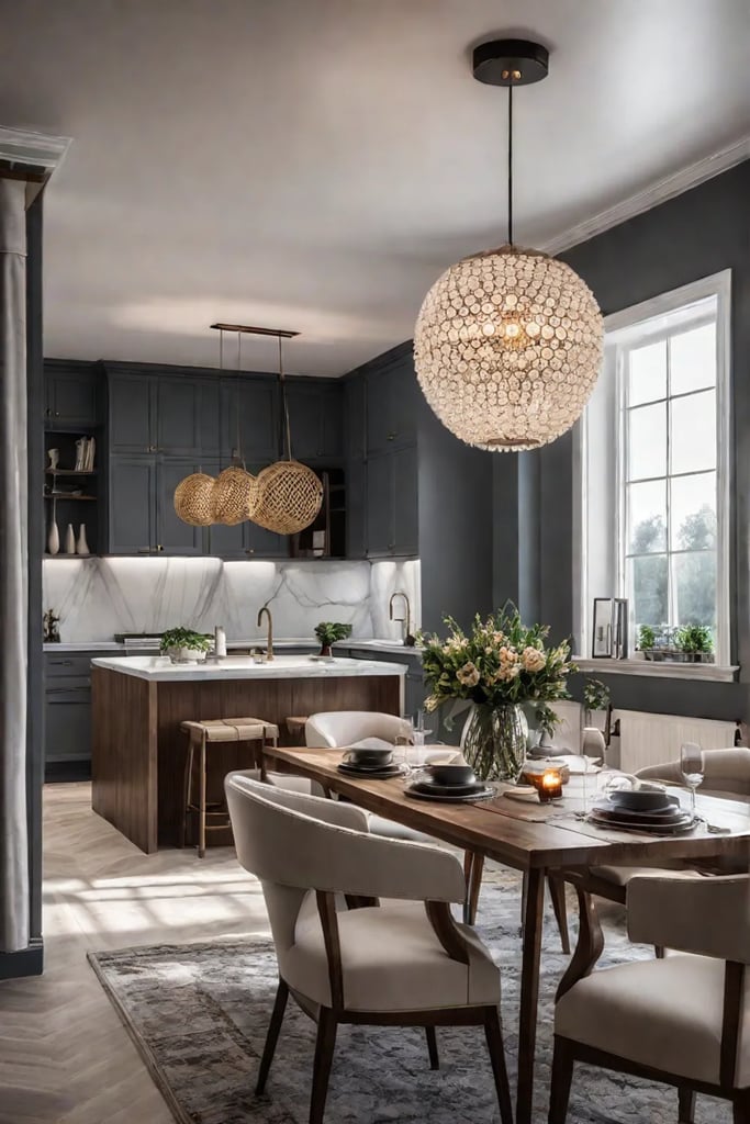 Traditional kitchen breakfast nook with natural and pendant lighting