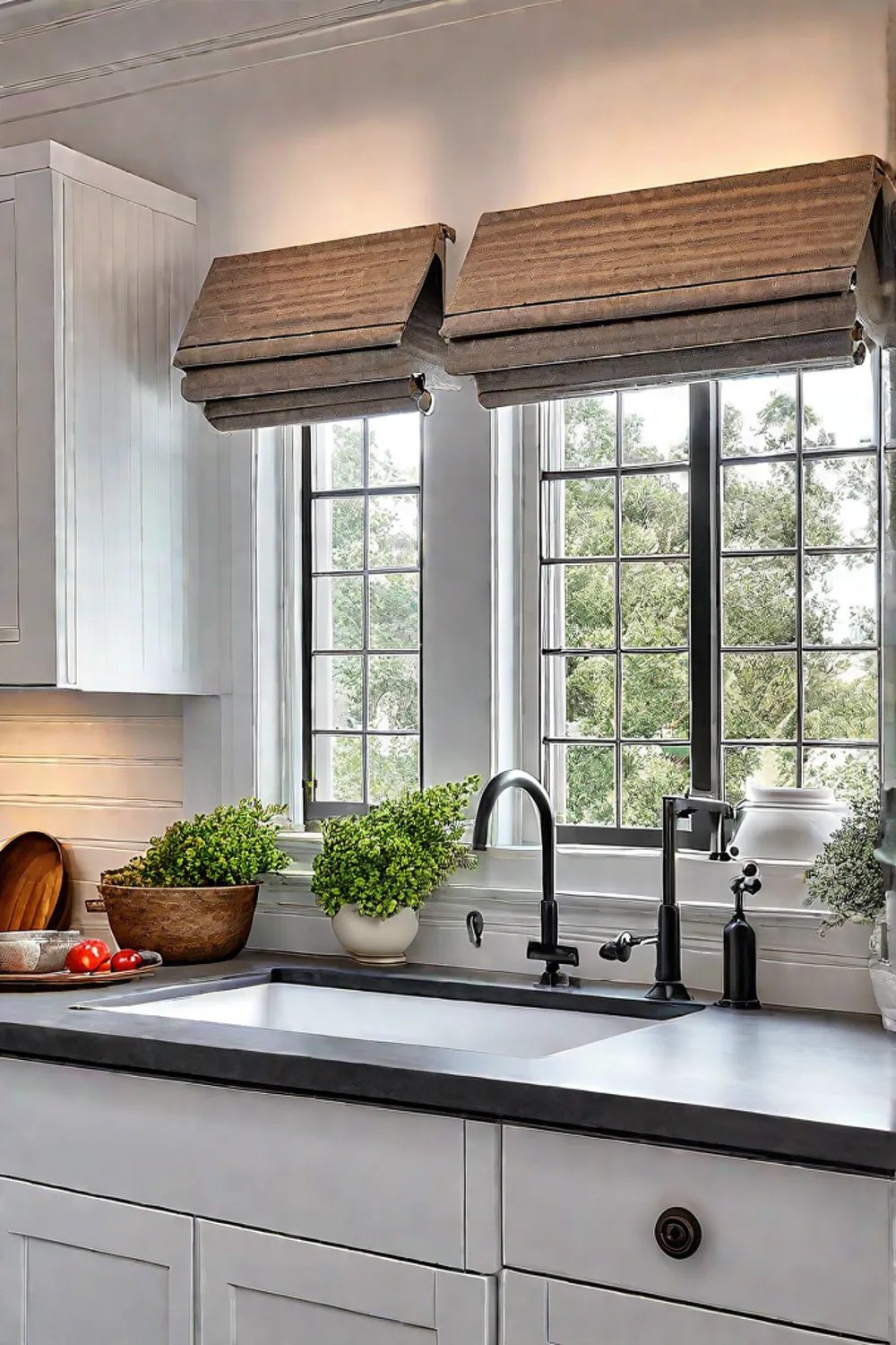 Traditional kitchen with beadboard cabinets