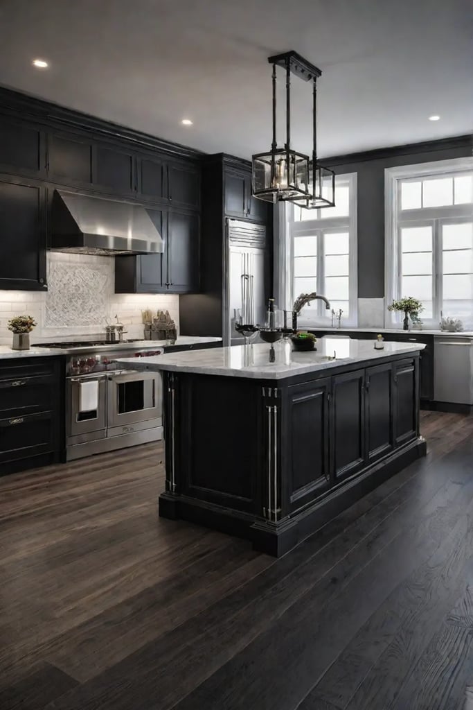 Traditional kitchen with white cabinets and stainless steel appliances