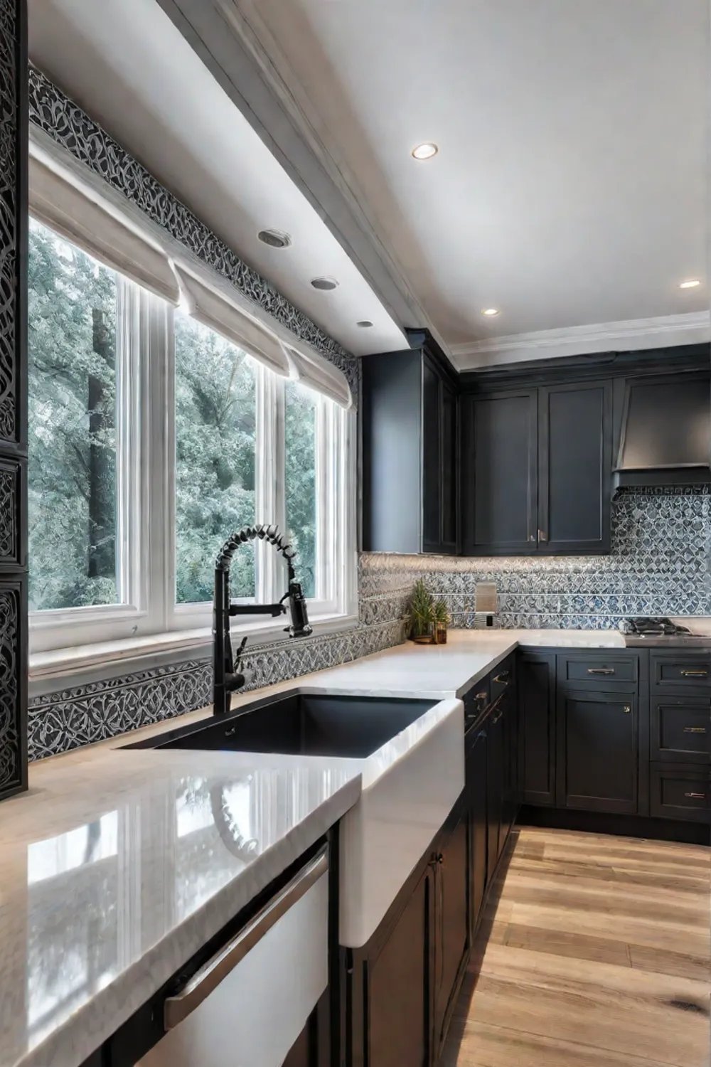 Undercabinet lighting illuminating the workspace in a traditional kitchen
