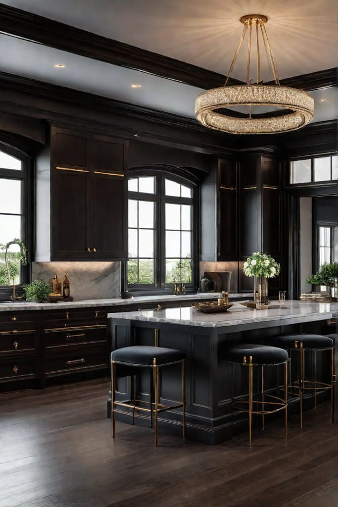 Walnut kitchen with marble and brass accents