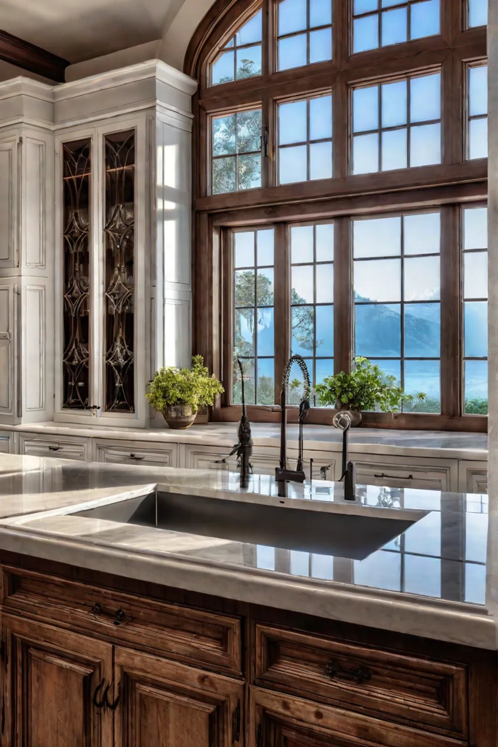 Warm and inviting kitchen with classic white cabinets and wooden accents