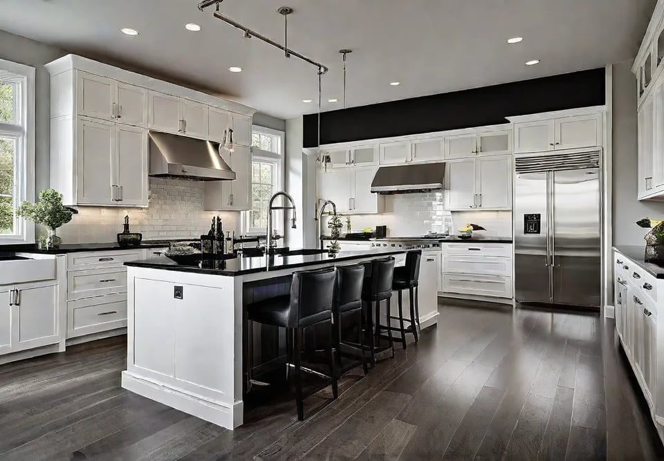A modern kitchen bathed in natural light showcasing white shaker cabinets pairedfeat