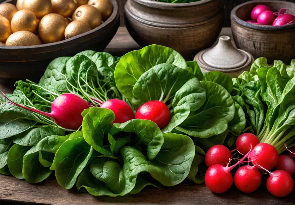 A rustic wooden table overflowing with a bountiful harvest of fresh vibrantfeat