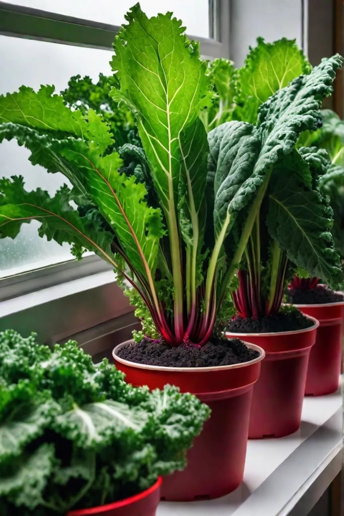 A pair of hands harvesting fresh Bulls Blood beet greens from a container garden