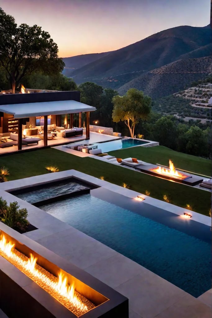 Backyard retreat with sunken fire pit lounge