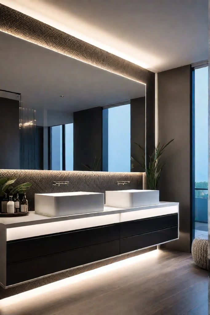 Bathroom vanity lighting with pendant and recessed lights