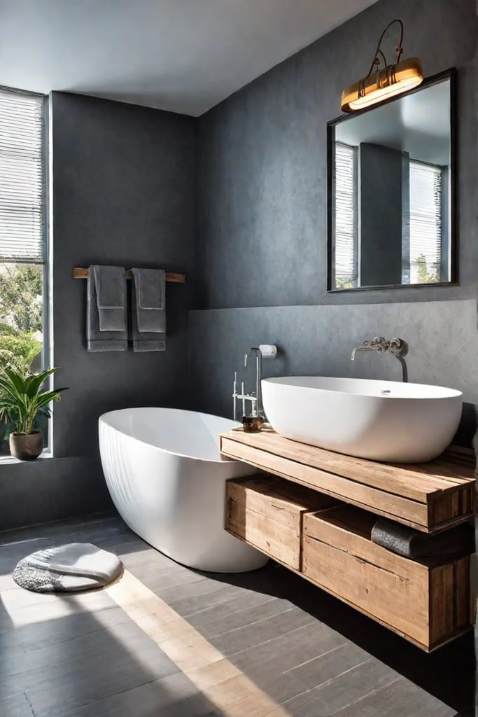 Bathroom with reclaimed wood and stone accents