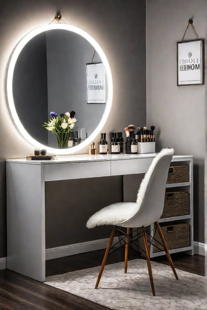 Bedroom vanity with pendant light
