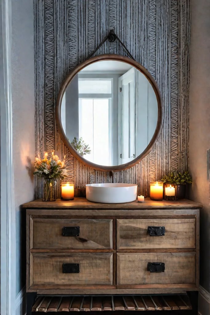 Bohemian bathroom with driftwood candle holders
