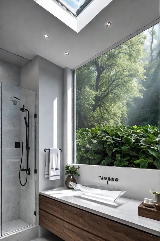 Bright bathroom vanity illuminated by skylight