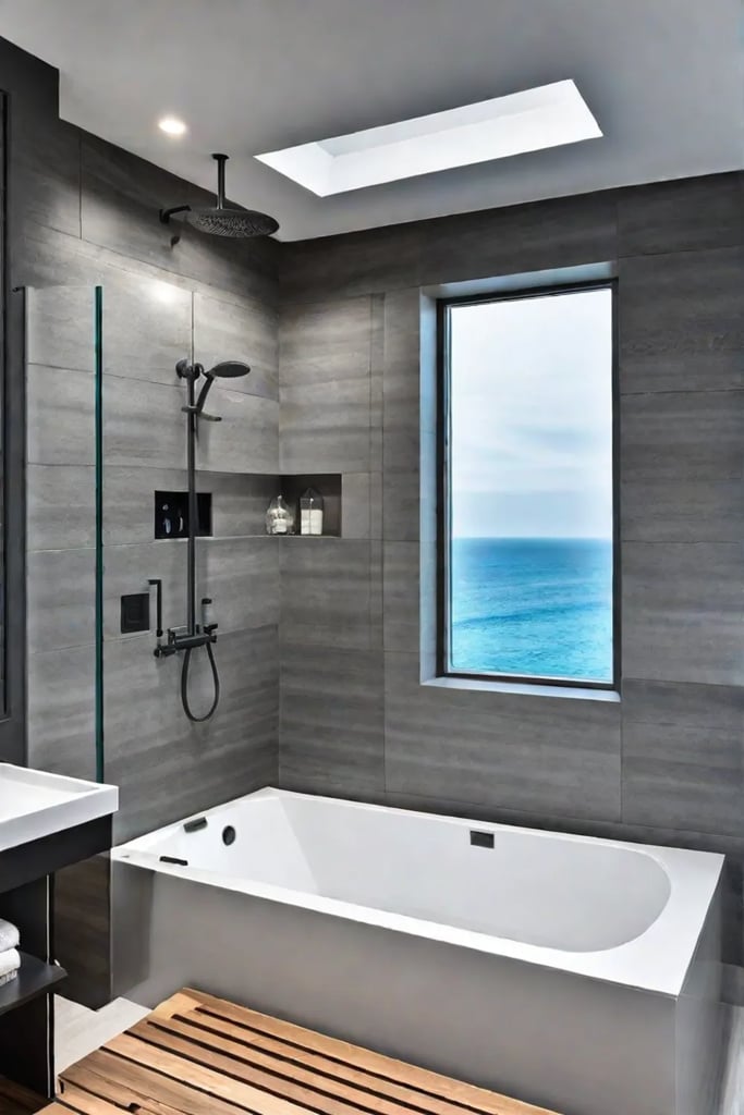Budgetfriendly coastal bathroom with shower panel