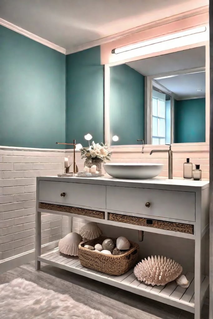 Charming bathroom with coral pink walls