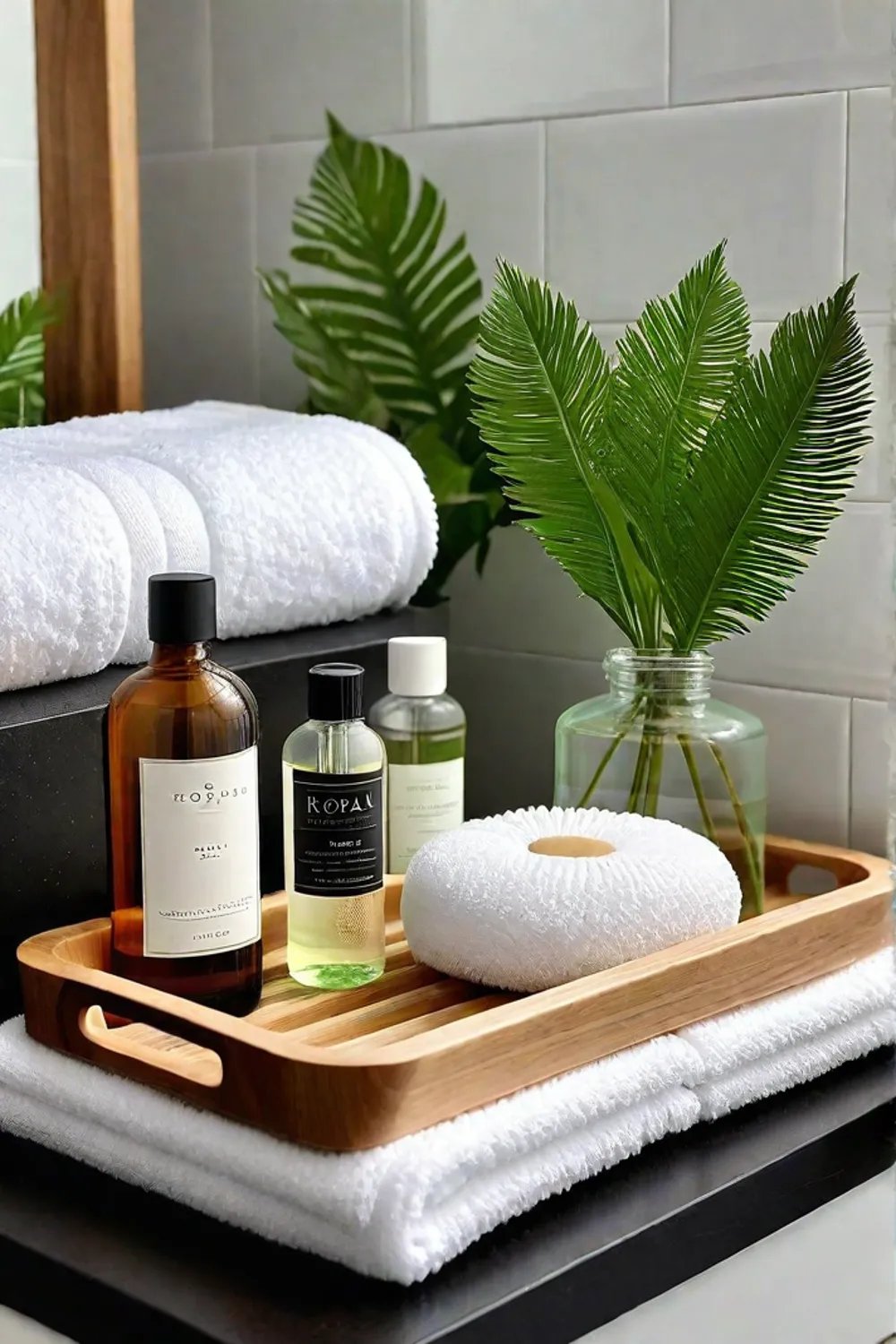 Closeup of bathroom details with natural elements
