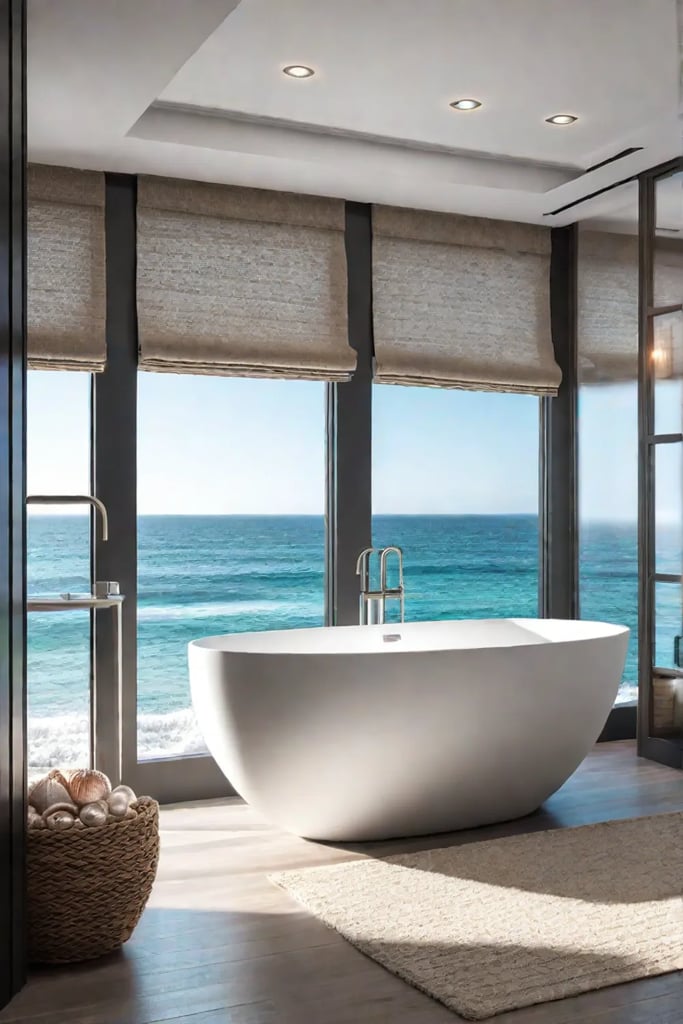 Coastal bathroom retreat with ocean view and nautical accents