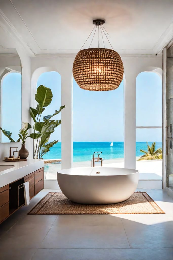 Coastal bathroom with ample storage and a serene ambiance