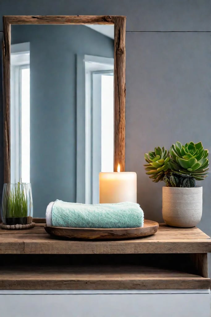 Coastal bathroom with driftwood and succulent accents