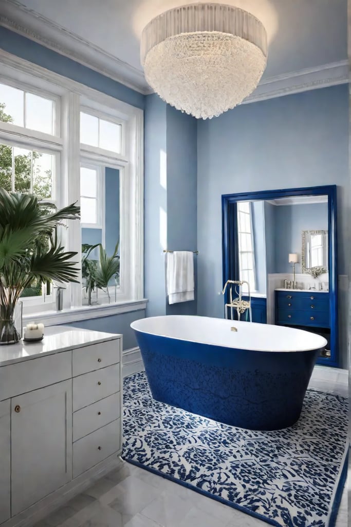 Coastal bathroom with freestanding tub