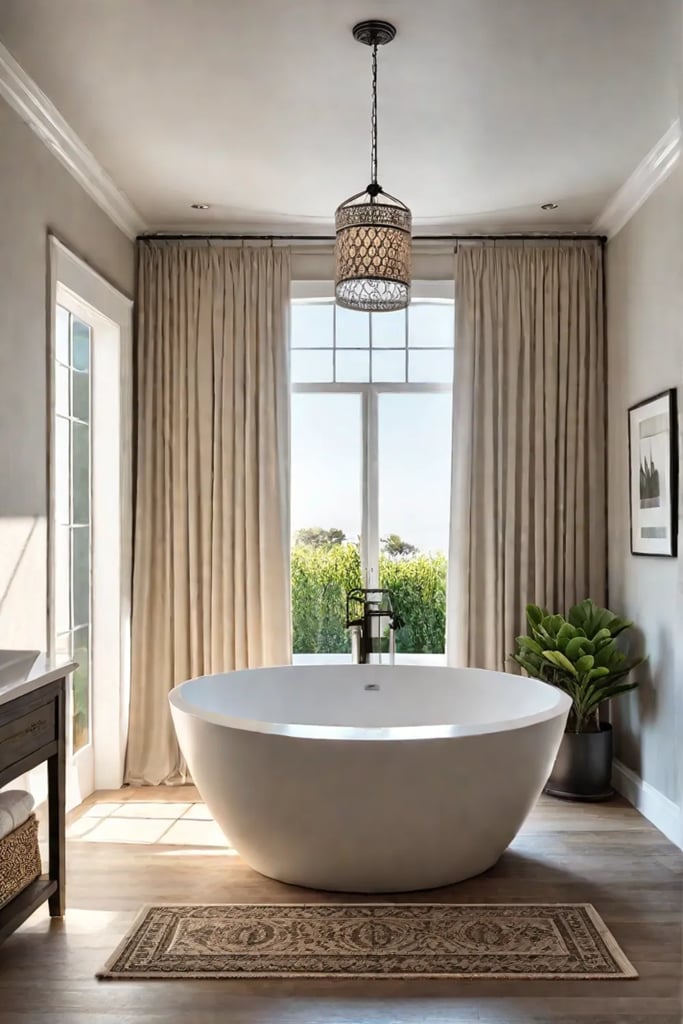 Coastal bathroom with natural light and beige tones