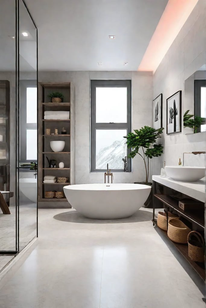 Coastal bathroom with natural stone and coral
