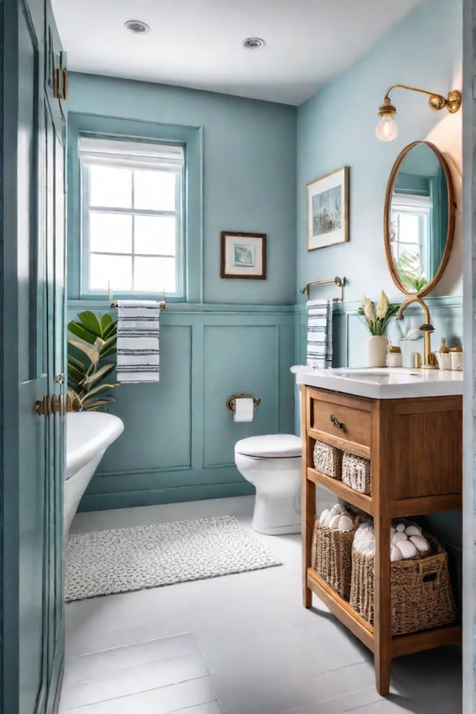 Coastal bathroom with open shelving