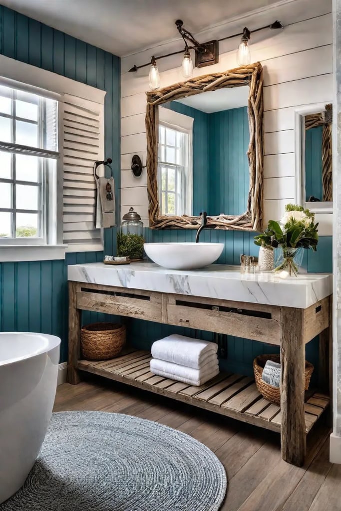 Coastal bathroom with upcycled elements