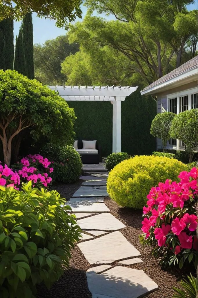 Colorful backyard with a natural privacy screen