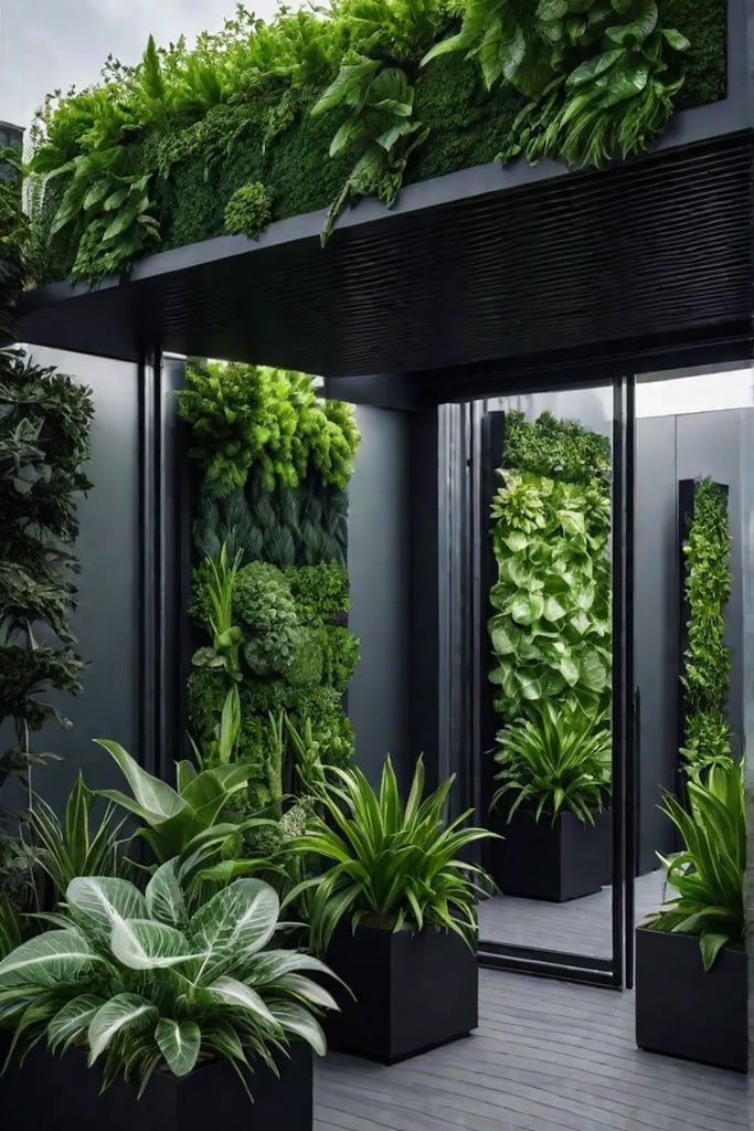 Contemporary backyard with vertical garden