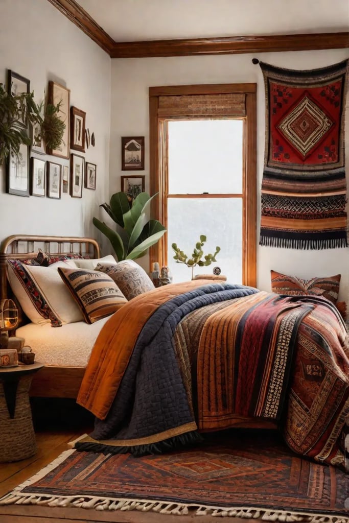 Cozy bedroom with gallery wall