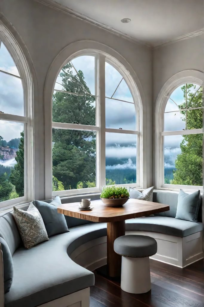 Cozy kitchen nook with a builtin bench and round table