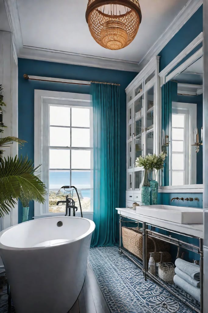 Eclectic bathroom with colorful tiles and whimsical patterns