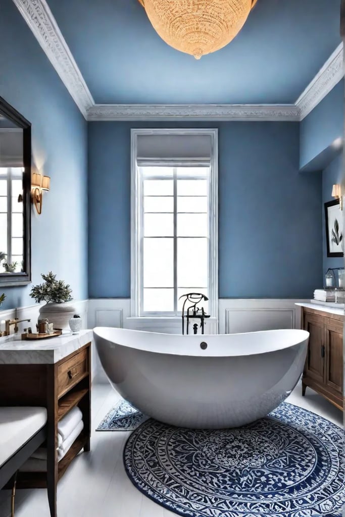 Elegant and spacious bathroom with coastal elements