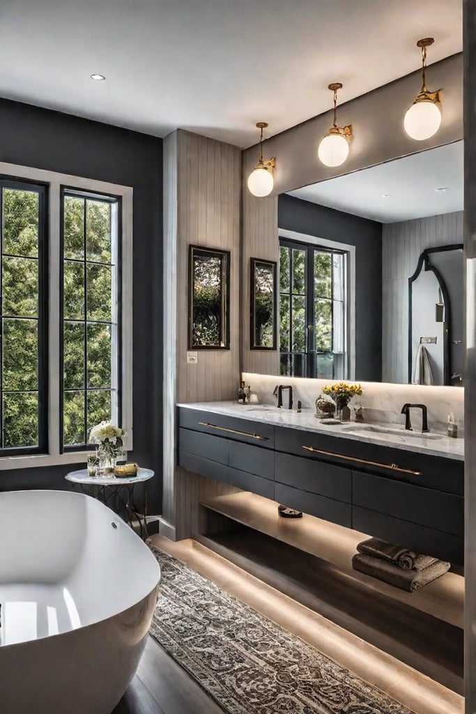 Elegant bathroom lighting design with natural and artificial light